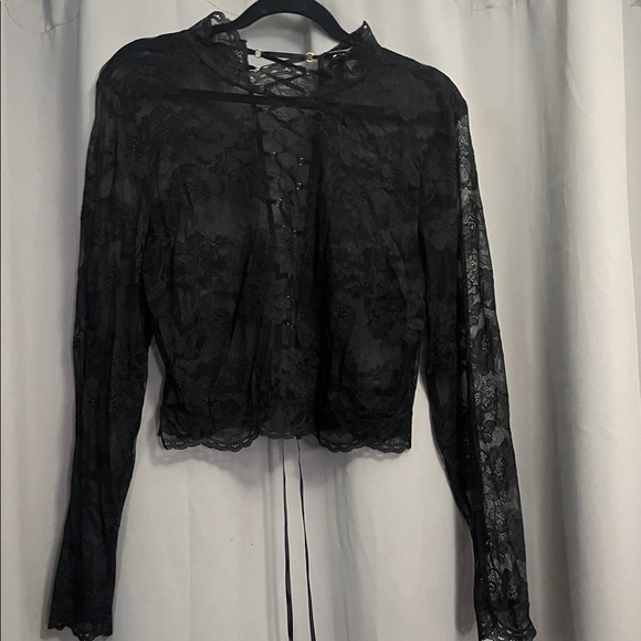 Victoria's Secret Tops - Victoria's Secret Black Lace Long Sleeve Blouse..b2
